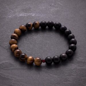 6mm Tigers Eye & Black Agate Bead Stretch Bracelet